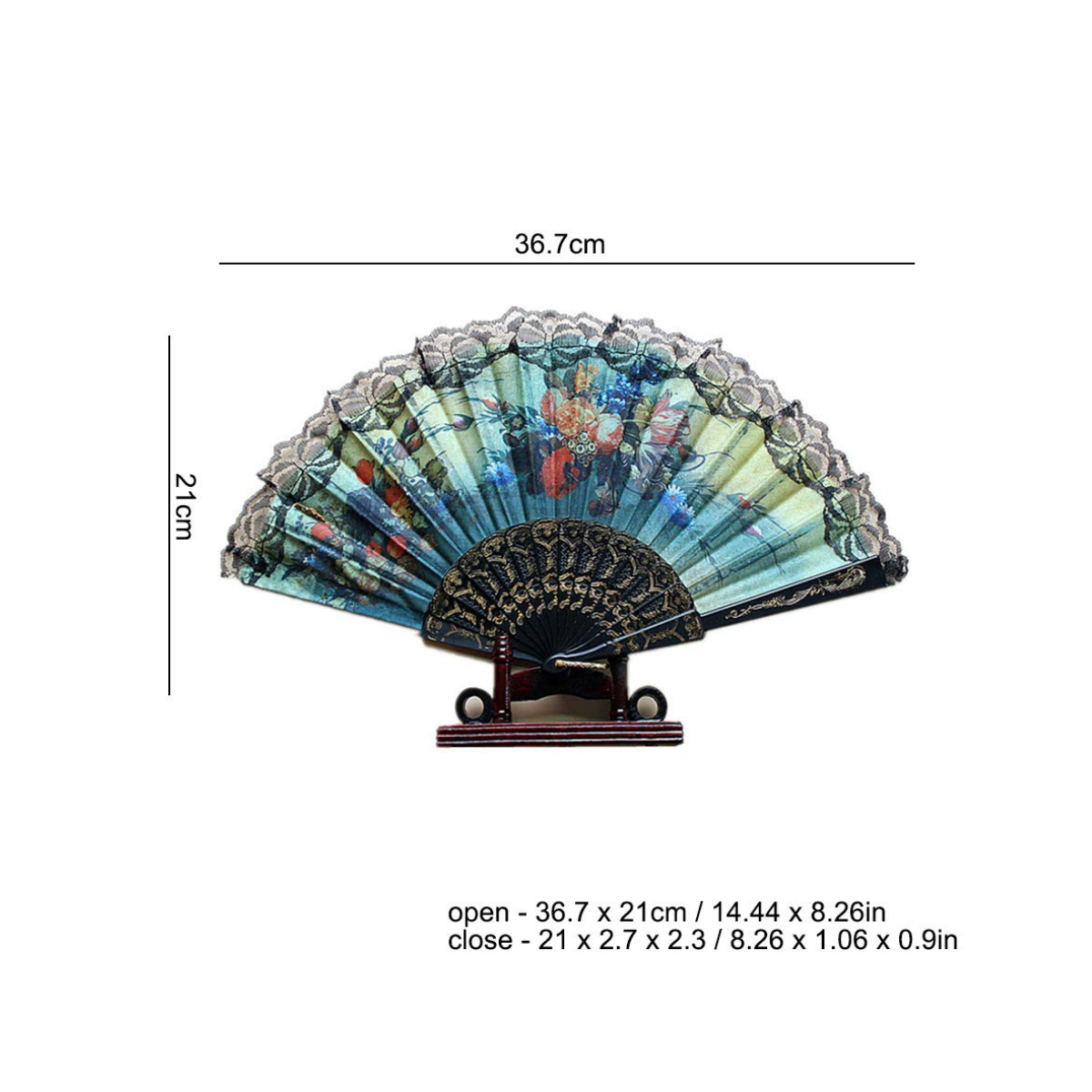 Black Silk Embroidered Floral Folding Hand Fan for Women – Lightweight Japanese Style Portable Fan for Wedding, Party, Dance & Travel