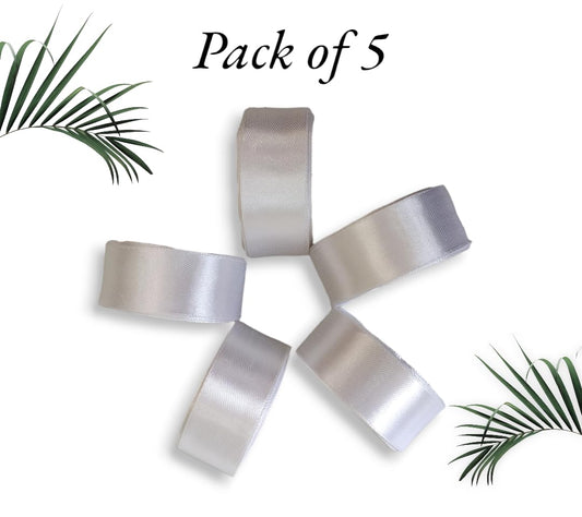 Satin Ribbon 1 Inch Roll Set (Pack of 5, White) – 10 Meter Each