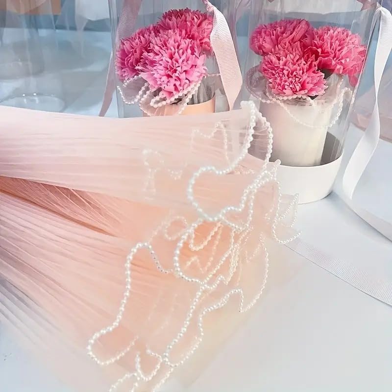 Floral Mesh Roll Wrinkled Flower Wrapping Mesh Paper – Orange (Pearl Edge)