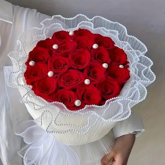 Floral Mesh Roll Wrinkled Flower Wrapping Mesh Paper – White (Pearl Edge)