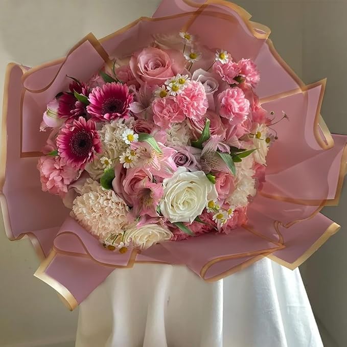 Korean Style Waterproof Dark Pink Bouquet Wrapping Paper (58cm x 58cm, 60 Microns)