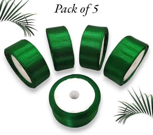Satin Ribbon 1 Inch Roll Set (Pack of 5, Green) – 10 Meter Each