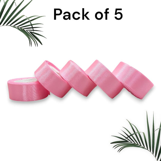 Satin Ribbon 1 Inch Roll Set (Pack of 5, Pink) – 10 Meter Each