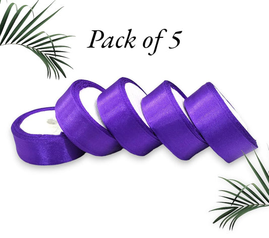 Satin Ribbon 1 Inch Roll Set (Pack of 5, Purple) – 10 Meter Each