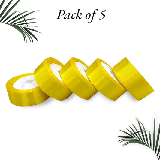 Satin Ribbon 1 Inch Roll Set (Pack of 5, Yellow) – 10 Meter Each