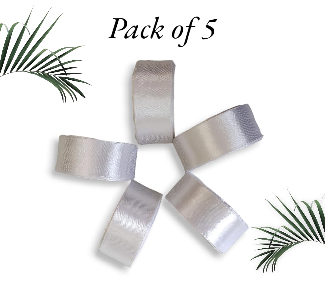 Satin Ribbon 1 Inch Roll Set (Pack of 5, White) – 10 Meter Each