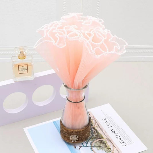 Floral Mesh Roll Wrinkled Flower Wrapping Mesh Paper – Orange (Pearl Edge)