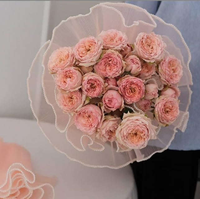 Floral Mesh Roll Wrinkled Flower Wrapping Mesh Paper – White (Pearl Edge)