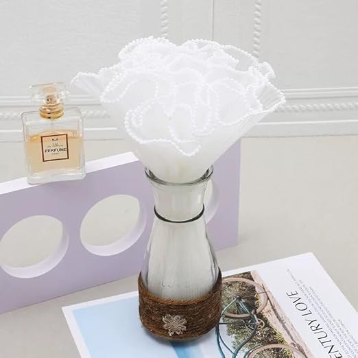 Floral Mesh Roll Wrinkled Flower Wrapping Mesh Paper – White (Pearl Edge)