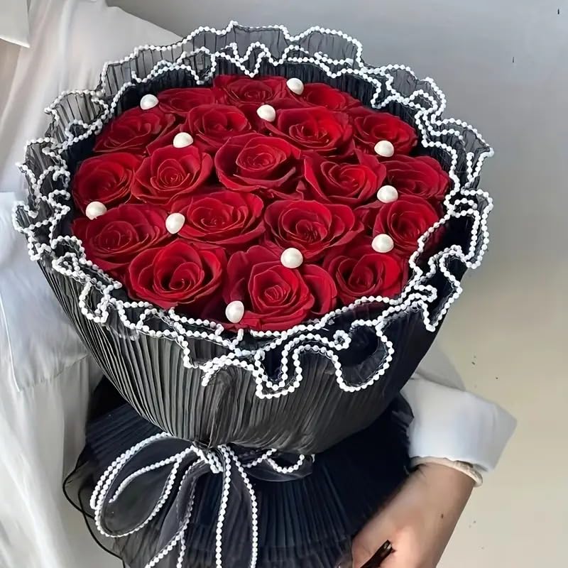 Floral Mesh Roll Wrinkled Flower Wrapping Mesh Paper – Black (Pearl Edge)