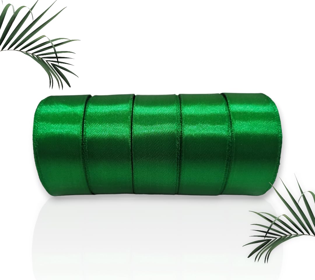 Satin Ribbon 1 Inch Roll Set (Pack of 5, Green) – 10 Meter Each