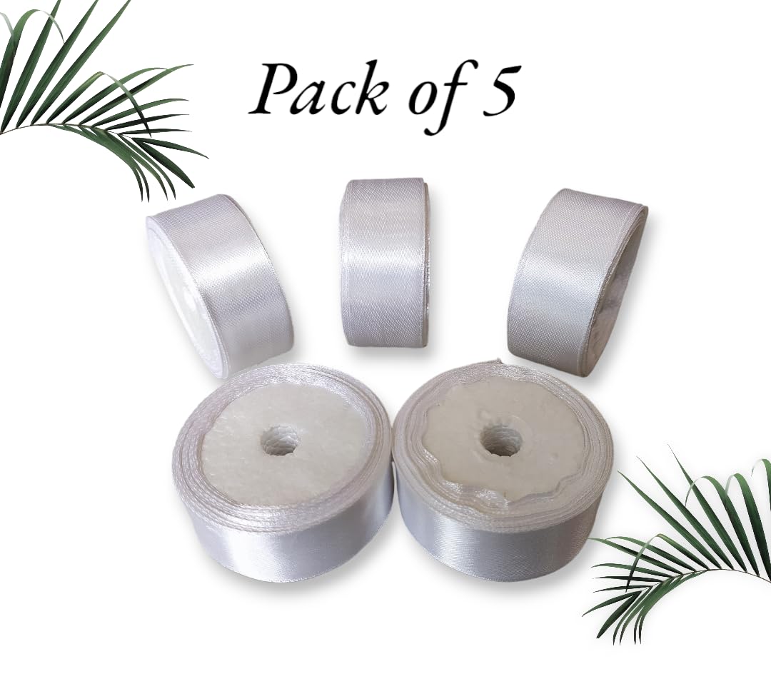 Satin Ribbon 1 Inch Roll Set (Pack of 5, White) – 10 Meter Each