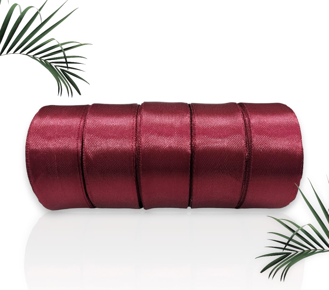 Satin Ribbon 1 Inch Roll Set (Pack of 5, Maroon) – 10 Meter Each