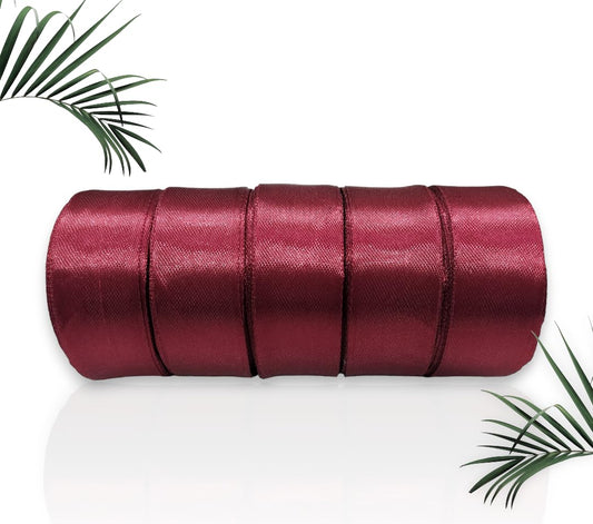 Satin Ribbon 1 Inch Roll Set (Pack of 5, Maroon) – 10 Meter Each