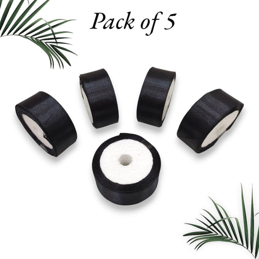 Satin Ribbon 1 Inch Roll Set (Pack of 5, Black) – 10 Meter Each