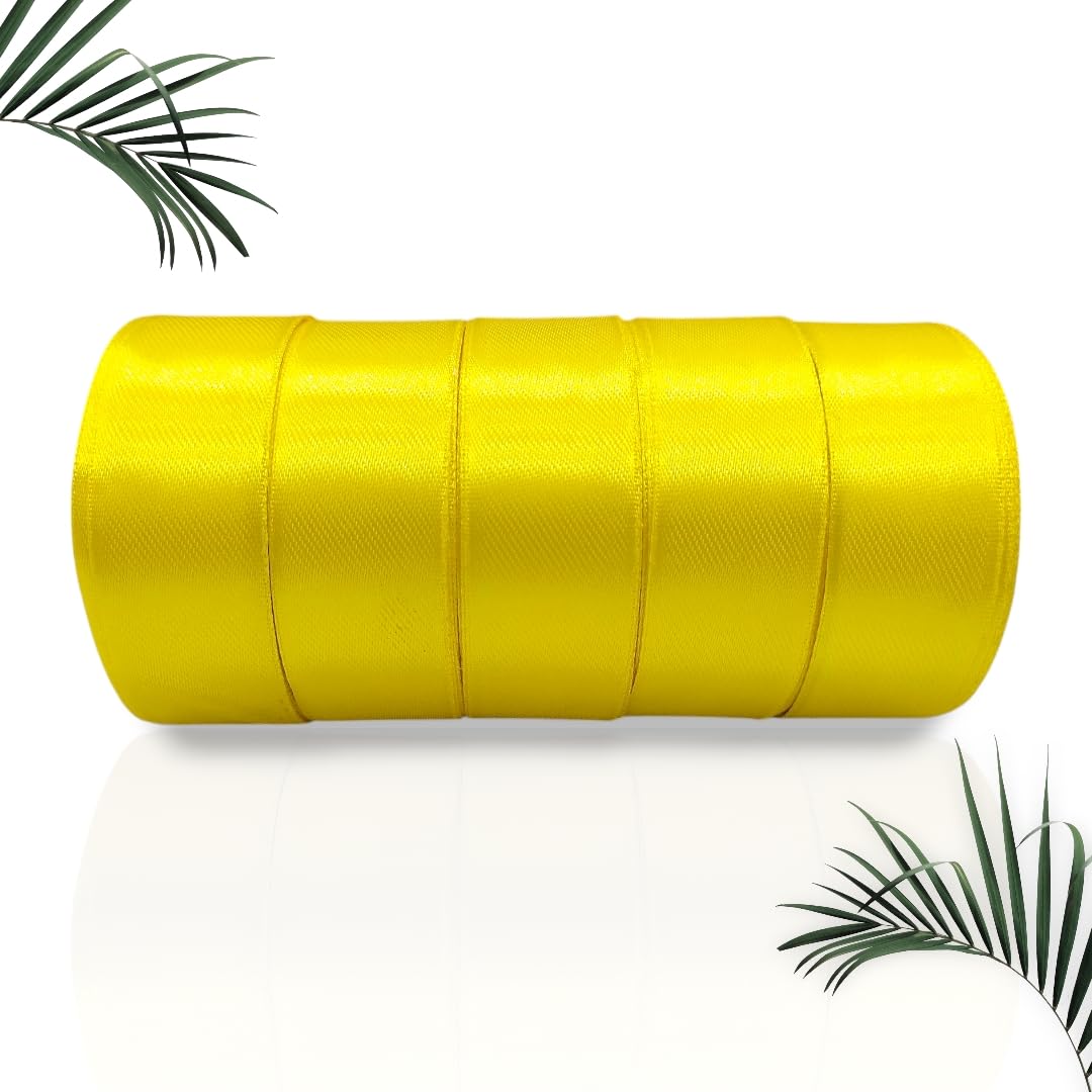 Satin Ribbon 1 Inch Roll Set (Pack of 5, Yellow) – 10 Meter Each