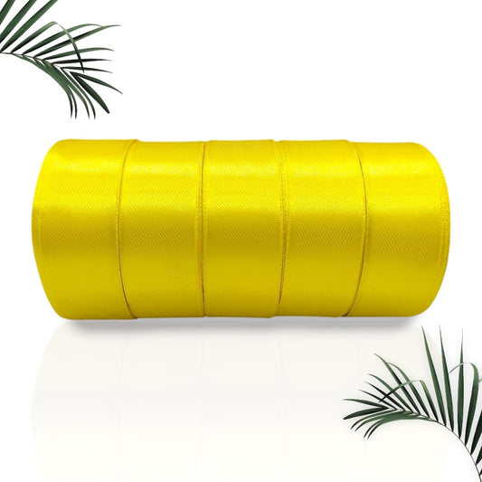 Satin Ribbon 1 Inch Roll Set (Pack of 5, Yellow) – 10 Meter Each