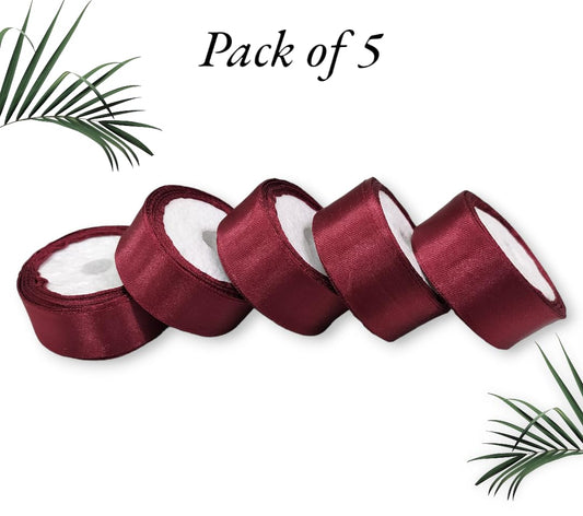 Satin Ribbon 1 Inch Roll Set (Pack of 5, Maroon) – 10 Meter Each