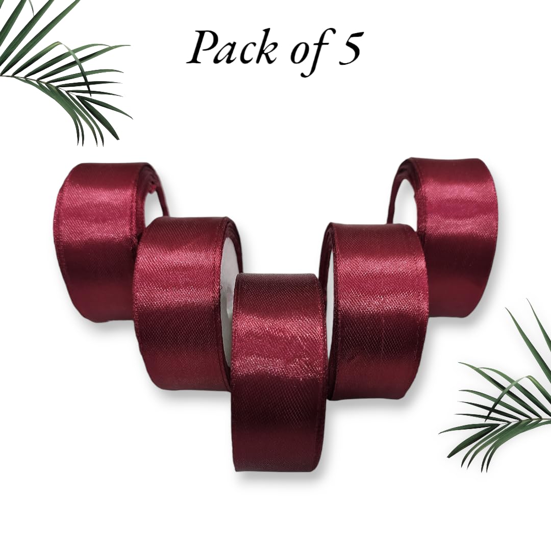 Satin Ribbon 1 Inch Roll Set (Pack of 5, Maroon) – 10 Meter Each