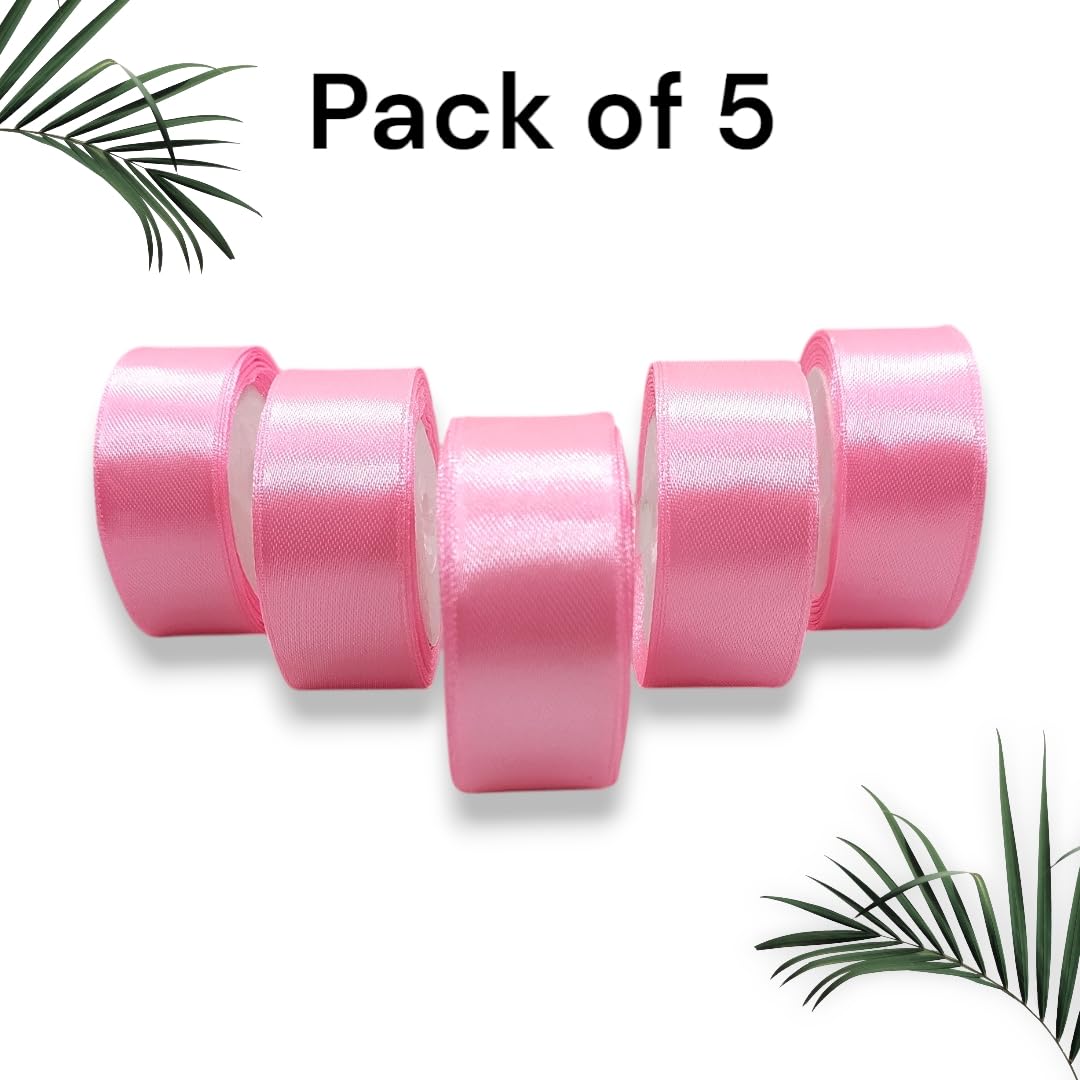 Satin Ribbon 1 Inch Roll Set (Pack of 5, Pink) – 10 Meter Each