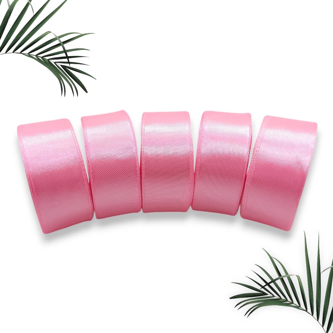 Satin Ribbon 1 Inch Roll Set (Pack of 5, Pink) – 10 Meter Each