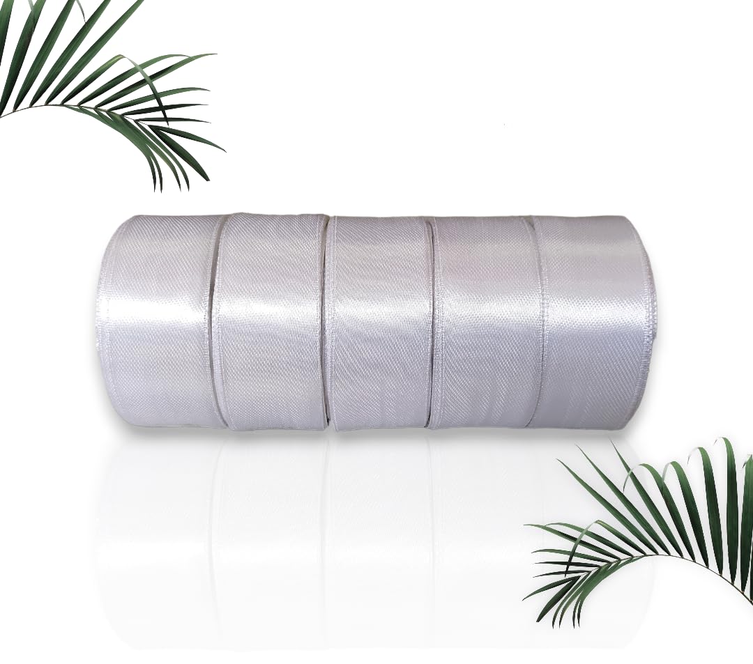 Satin Ribbon 1 Inch Roll Set (Pack of 5, White) – 10 Meter Each