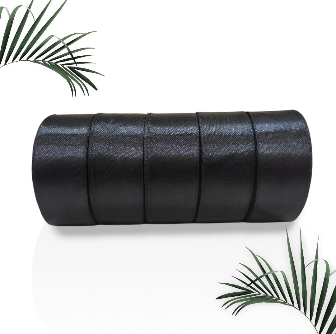 Satin Ribbon 1 Inch Roll Set (Pack of 5, Black) – 10 Meter Each