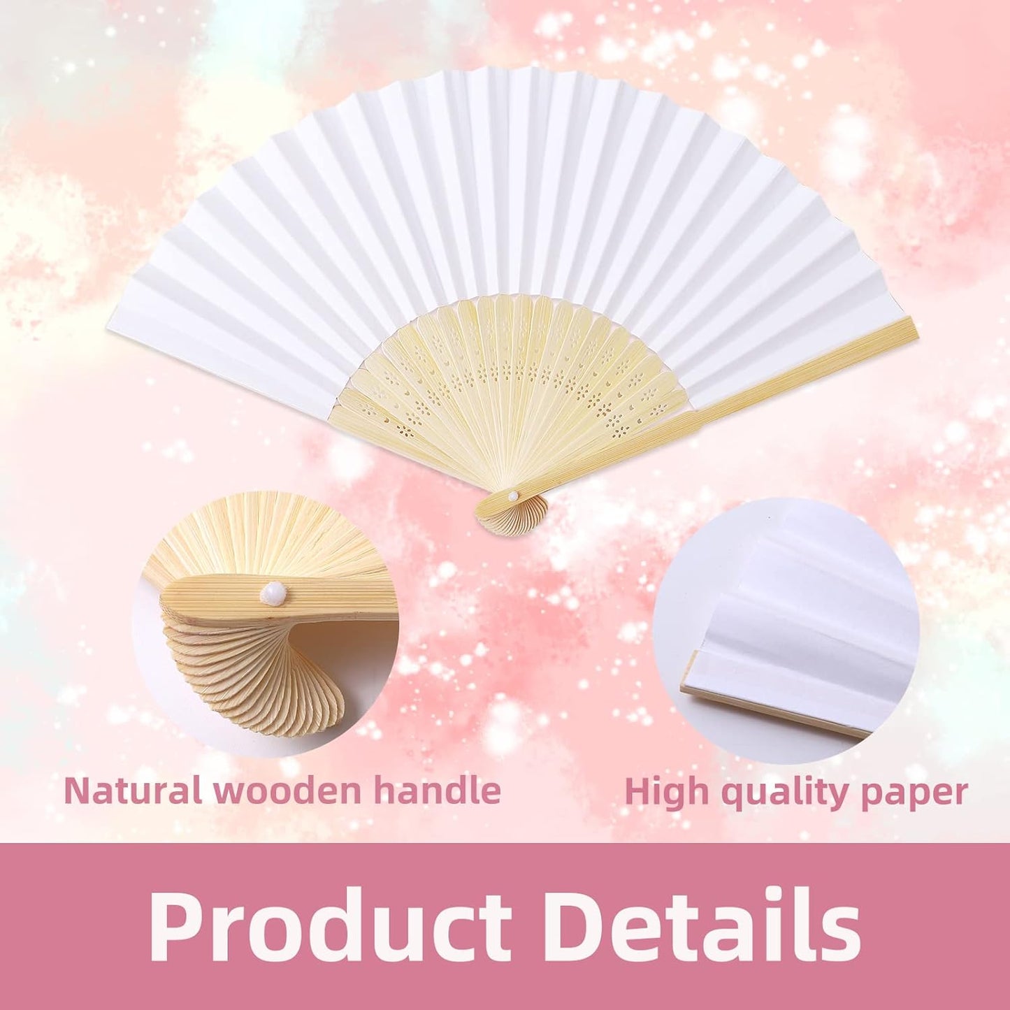 Pack of 2 Premium Plain White Paper Folding Hand Held Bamboo Fan (Authentic)