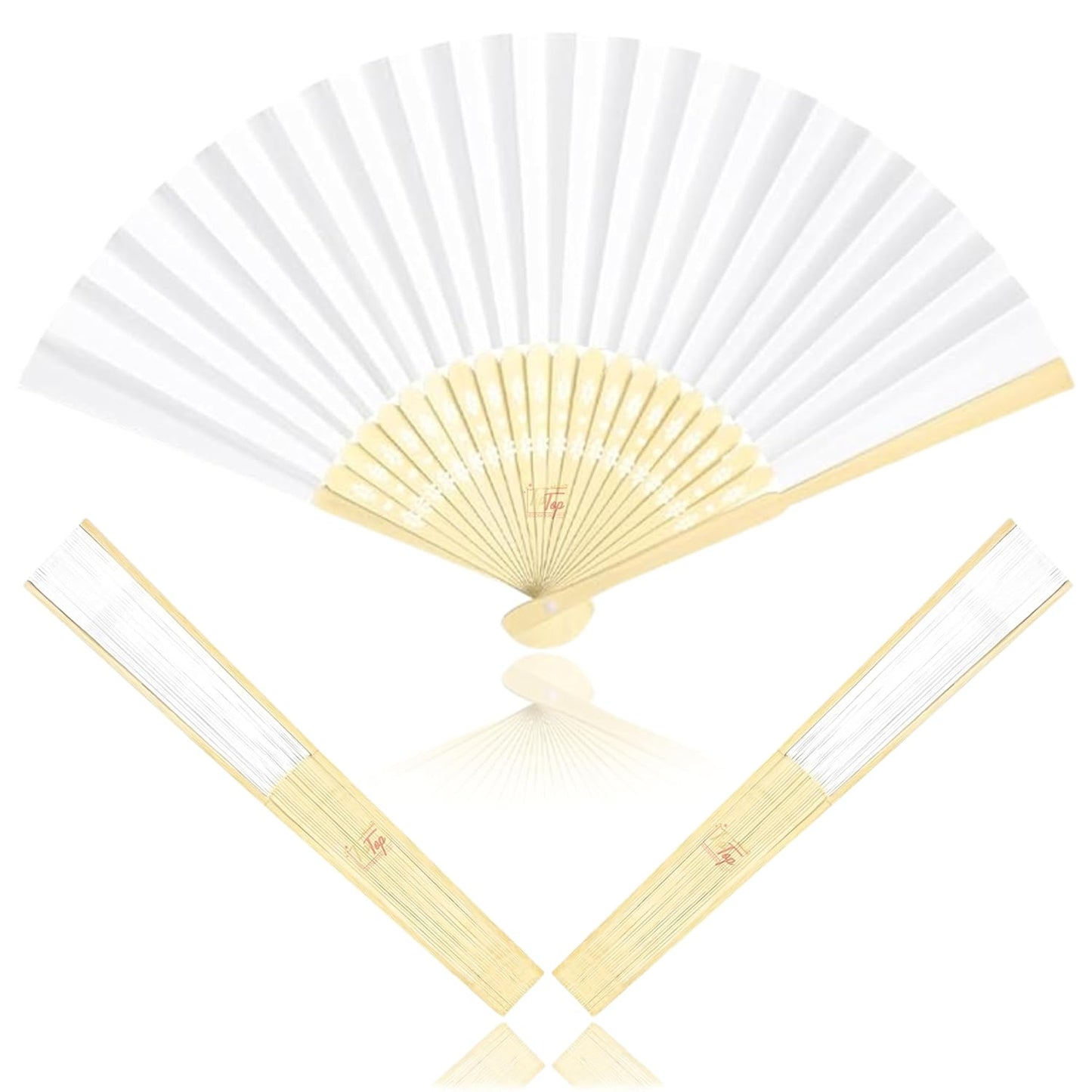 Pack of 2 Premium Plain White Paper Folding Hand Held Bamboo Fan (Authentic)