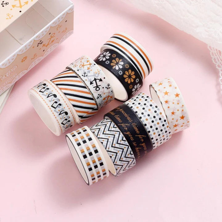Black & Gold Washi Tape Set – 10 Rolls