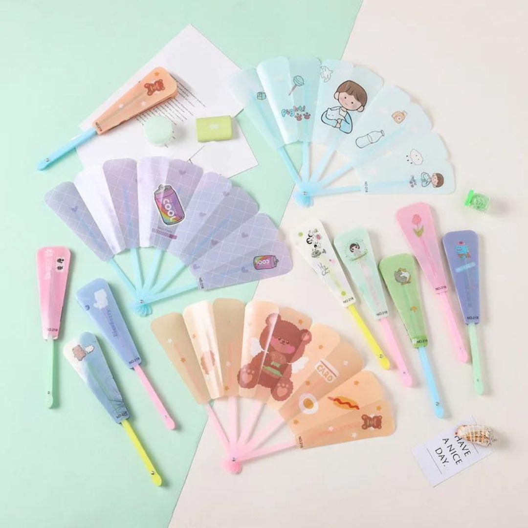 Cute Plastic Foldable Hand Fan for Kids (6 Pcs) – Mini Handheld Fans for Summer, Camping, Travel & Birthday Return Gifts