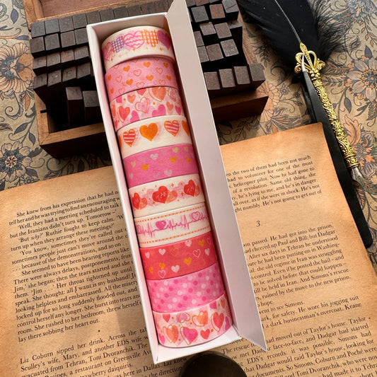 Heartfelt Pink Washi Tape Set – 10 Rolls