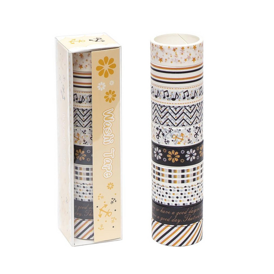Black & Gold Washi Tape Set – 10 Rolls