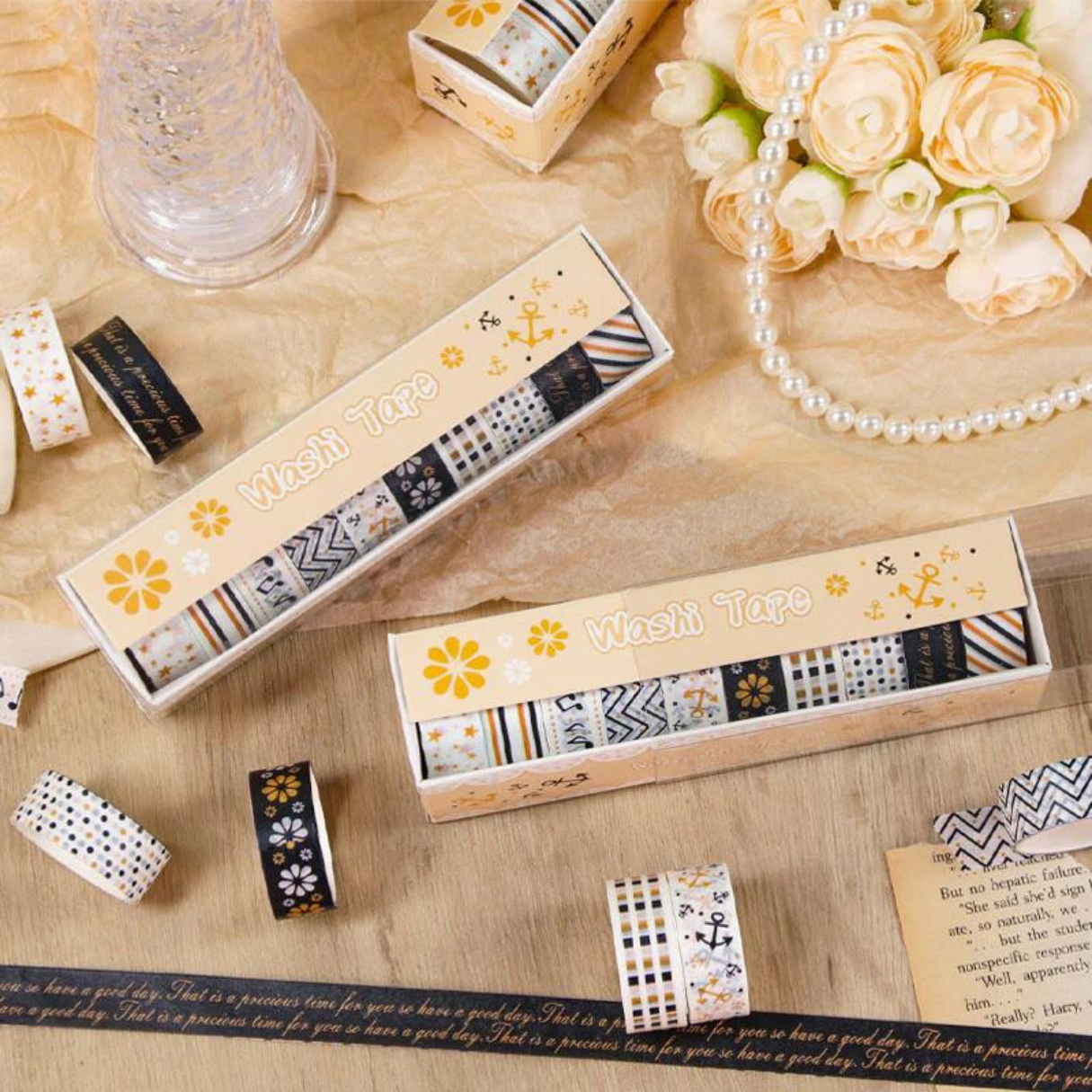 Black & Gold Washi Tape Set – 10 Rolls